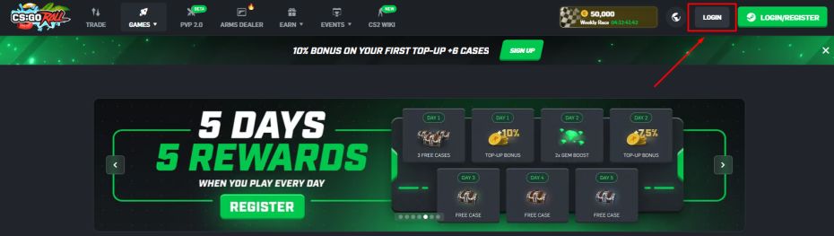 find the “LOGIN” button
