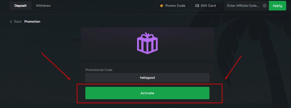 press the “Activate” button to claim the rewards