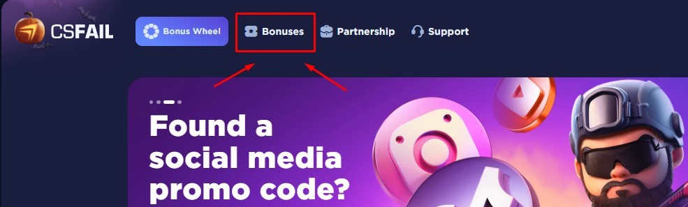 “Bonuses” tab on cs.fail