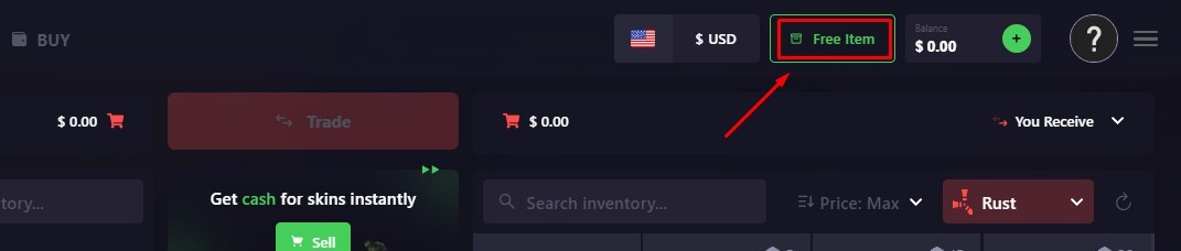 “Free Item” button on skinswap