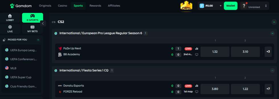 Find a match you want to bet on